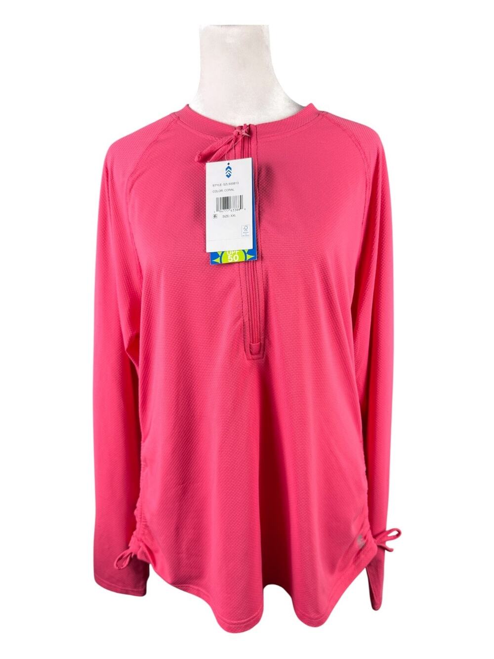 Free Country Women's XXL SunFree 1/4 Zip UPF Sun Shirt Coral Long Sleeve